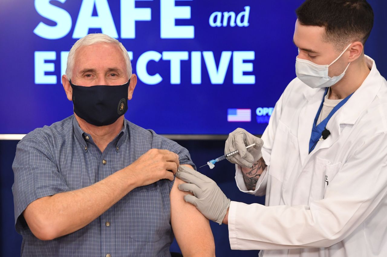 Mike Pence, who at the time was vice president of the United States, receives a vaccine on December 18.