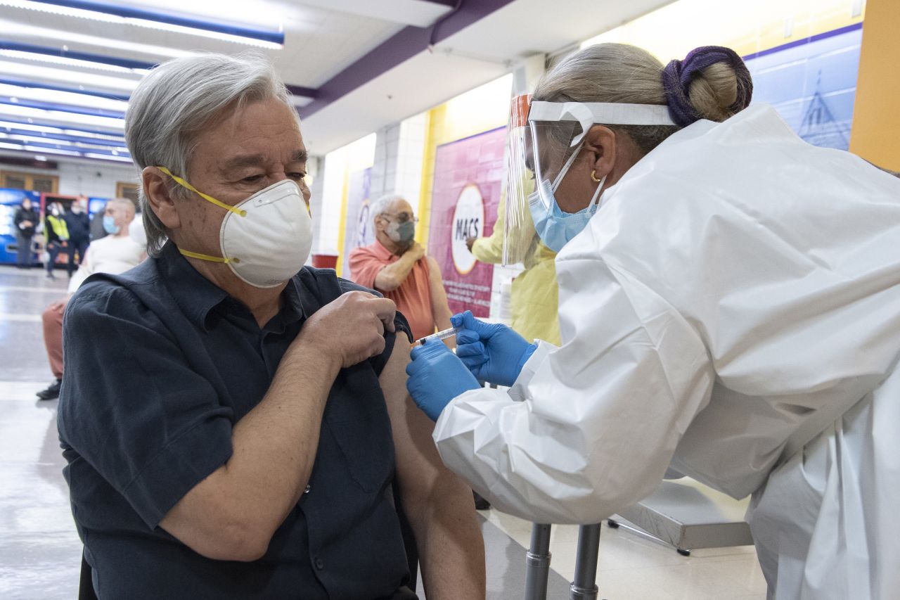 António Guterres, secretary-general of the United Nations, tweeted his vaccination on February 26. "I'm grateful to the City of New York to have received my second dose of the #COVID19 vaccine at the Morris High School in the Bronx today," <a href="https://twitter.com/antonioguterres/status/1365430910393450496" target="_blank" target="_blank">he said in the tweet.</a> "Ensuring equitable access to vaccines and treatments for everyone, everywhere, is the only way we will overcome this crisis."