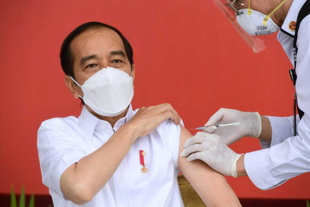 Indonesian President Joko Widodo receives his first vaccine dose on January 13.