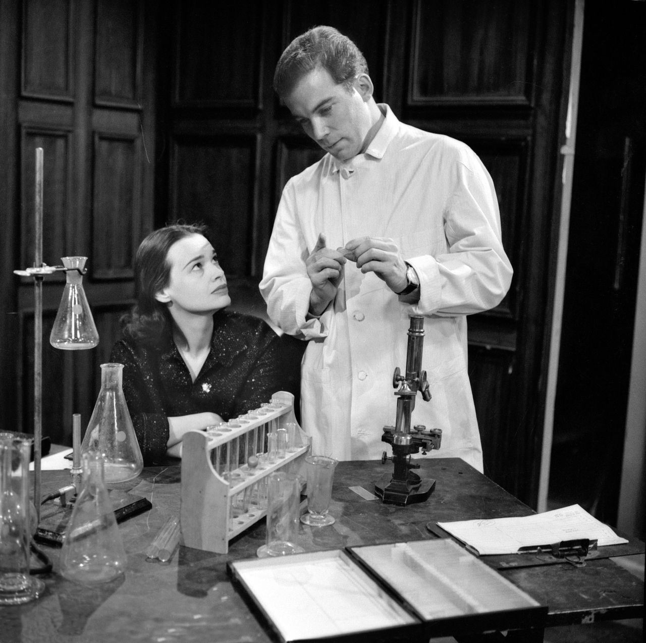 Shatner and Gloria Vanderbilt appear in "No Deadly Medicine," an episode of the CBS series "Studio One" in 1957.
