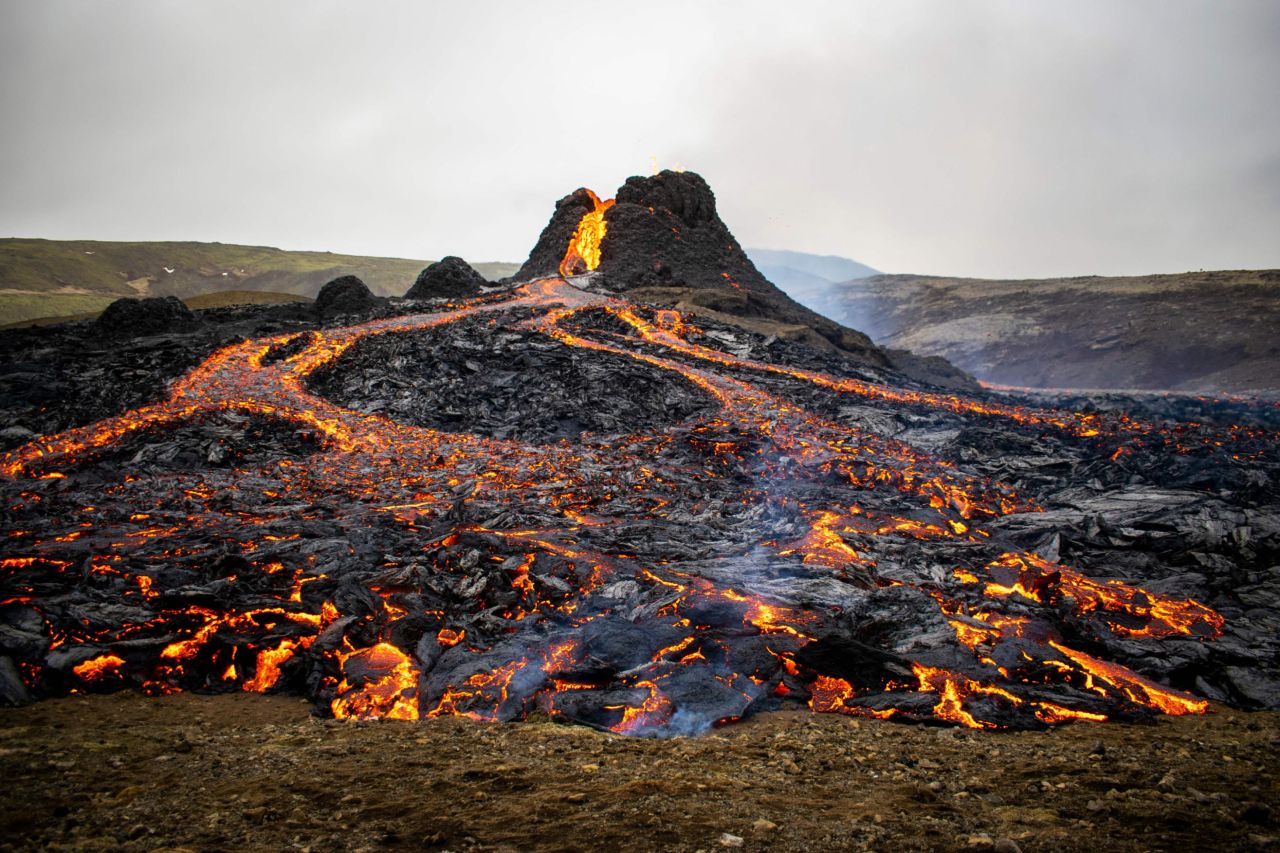Huge crowds have been flocking to Iceland's Fagradalsfjall volcano, which began spewing out lava on March 19.