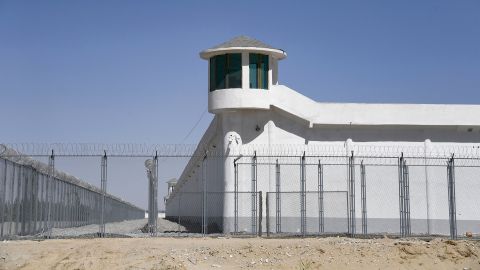This photo taken on May 31, 2019 shows a watchtower on a high-security facility near what is believed to be a re-education camp where mostly Muslim ethnic minorities are detained, on the outskirts of Hotan, in China's northwestern Xinjiang region. As many as one million ethnic Uighurs and other mostly Muslim minorities are believed to be held in a network of internment camps in Xinjiang, but China has not given any figures and describes the facilities as "vocational education centres" aimed at steering people away from extremism.