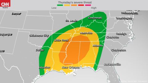 Storm Prediction Center's severe weather outlook for Thursday into Thursday night