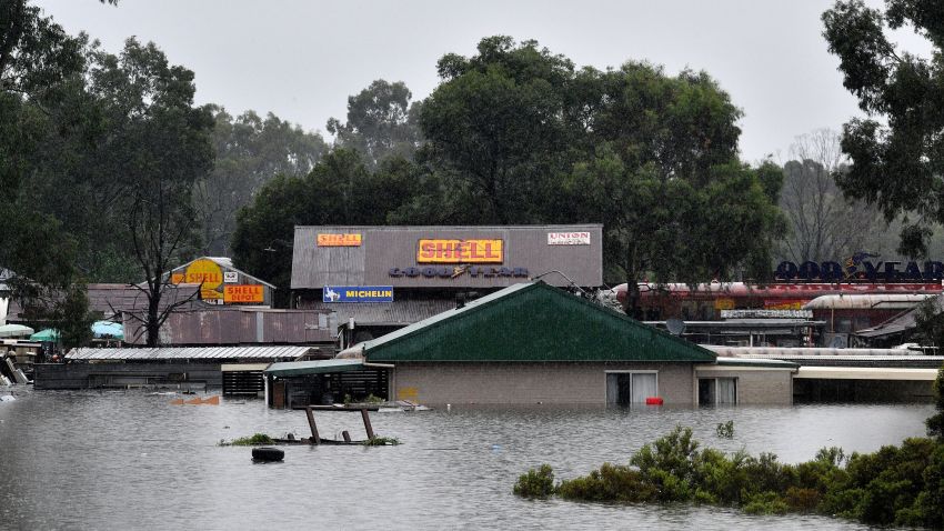 A general view shows a flooded residential area near Windsor on March 22, 2021, as torrential downpours lashed Australia's east forcing thousands to flee the worst flooding in decades. (Photo by Saeed KHAN / AFP) (Photo by SAEED KHAN/AFP via Getty Images)