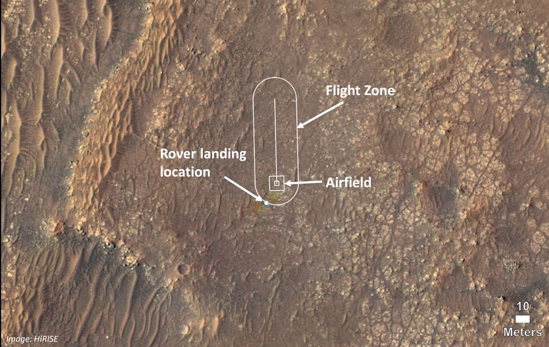 This image shows where Ingenuity will attempt its test flights. 