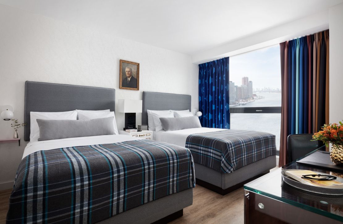 Guest rooms feature nods to Cornell and Roosevelt Island history.
