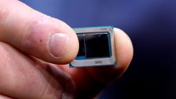 An Intel Tiger Lake chip is displayed at an Intel news conference during the 2020 CES in Las Vegas, Nevada, U.S. January 6, 2020. REUTERS/Steve Marcus