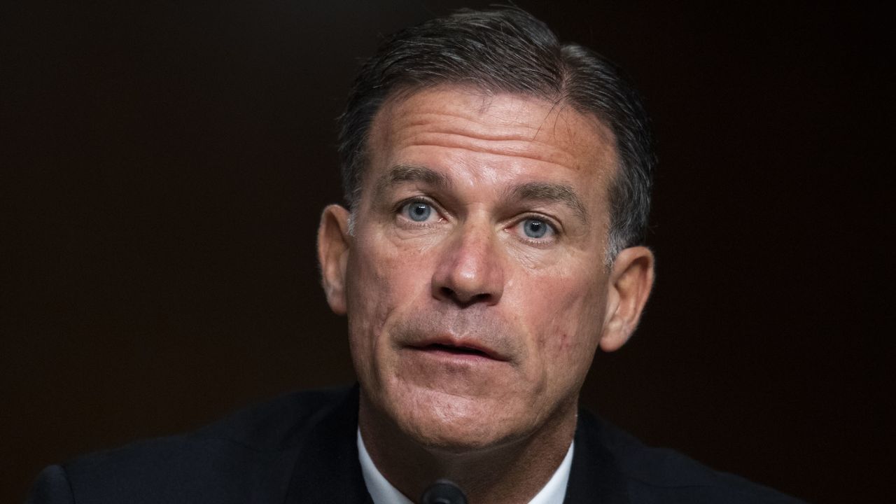 US Navy Adm. John Aquilino, nominee to be commander, US Indo-Pacific Command, testifies during his Senate Armed Services Committee confirmation hearing on Tuesday.