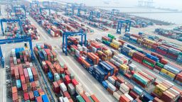 NANTONG, CHINA - MARCH 13, 2021 - A large machine lifts goods to a cargo ship at a container terminal in Nantong, east China's Jiangsu Province, March 13, 2021. In February, the cargo throughput of Nantong Port reached 18.453 million tons, up 17.6% year on year.
PHOTOGRAPH BY Costfoto / Barcroft Studios / Future Publishing (Photo credit should read Costfoto/Barcroft Media via Getty Images)