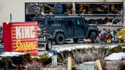 Mar 22, 2021; Boulder, Colorado, USA;  Emergency crews respond to a call of an active shooter at the King Soopers grocery store in Boulder, Colorado on Monday, March 22. 2021. Mandatory Credit: Michael Ciaglo-USA TODAY NETWORK