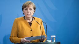 German Chancellor Angela Merkel gives a statement following talks via video conference with Germany's state premiers, at the Chancellery in Berlin on March 24, 2021. - Merkel reversed a planned strict Easter shutdown, amid massive criticism of the government's pandemic management. (Photo by Stefanie LOOS / various sources / AFP) (Photo by STEFANIE LOOS/POOL/AFP via Getty Images)