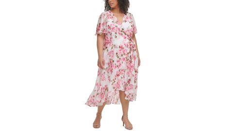 Calvin Klein Plus Size Floral-Print Asymmetrical Surplice Dress