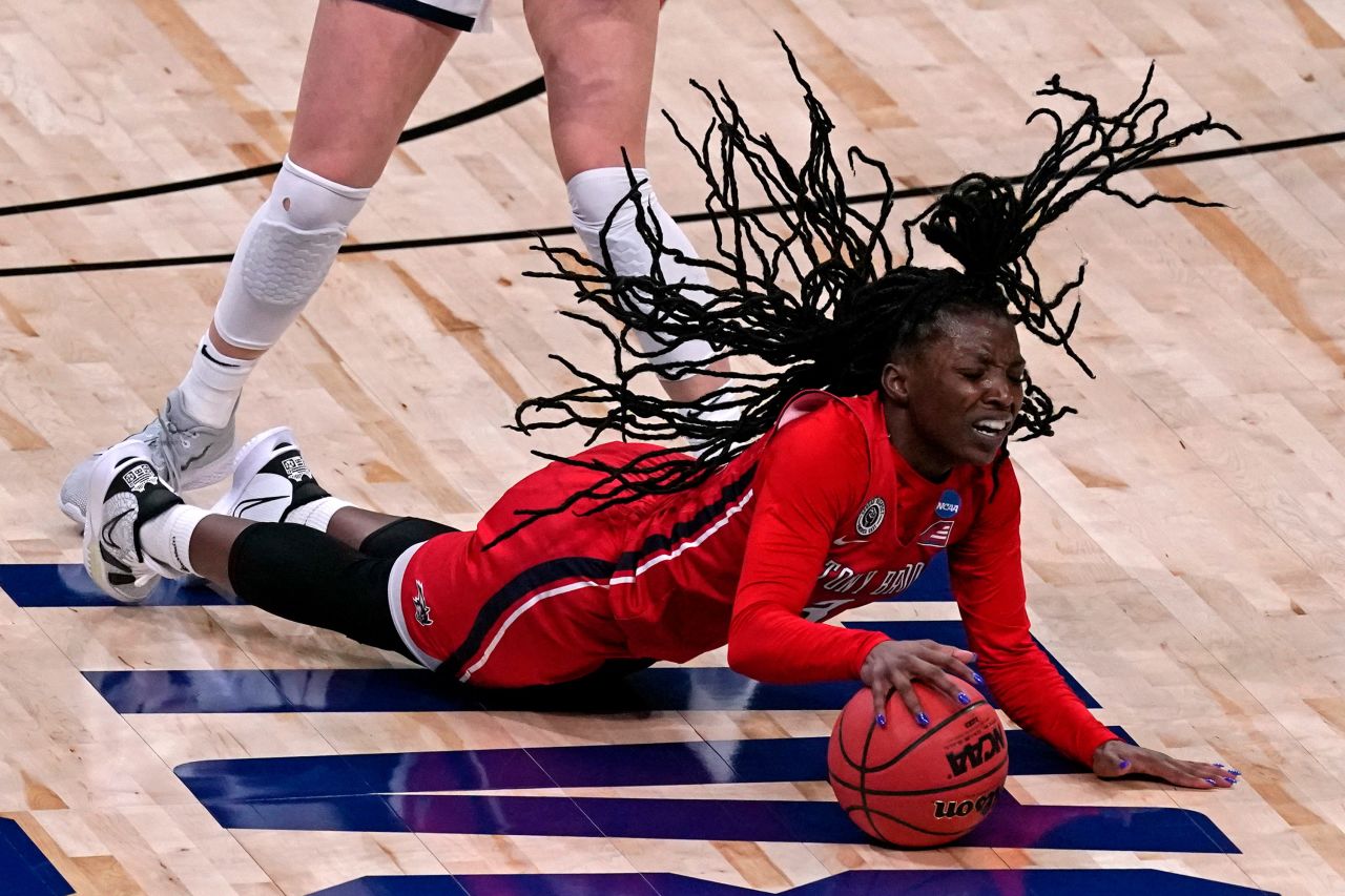 Stony Brook guard Asiah Dingle chases down a loose ball on March 22.