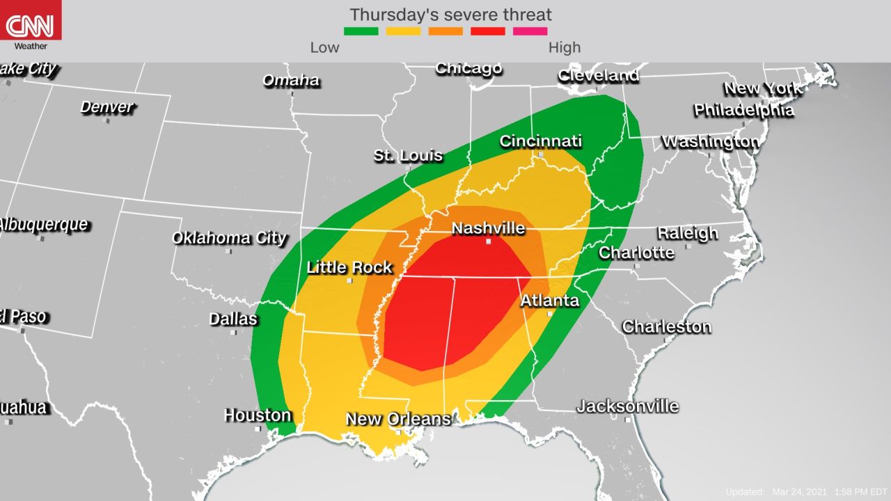Storm Prediction Center's severe weather outlook for Thursday into Thursday night