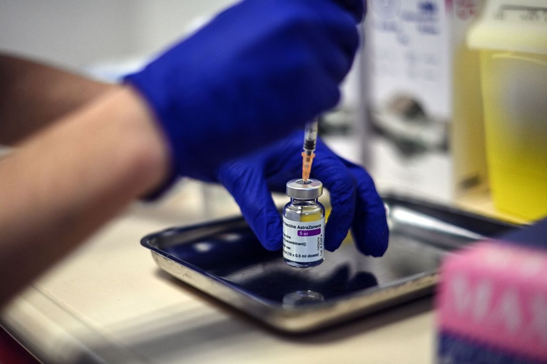 A nurse prepares a dose of the AstraZeneca vaccine at the Edouard Herriot hospital on Feb. 6 in Lyon, France.