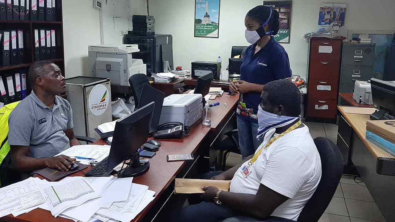 Addy, pictured here in May 2020 negotiating cargo space on Ethiopian Airlines flights, is the co-founder and CEO of logistics company Jetstream Africa.