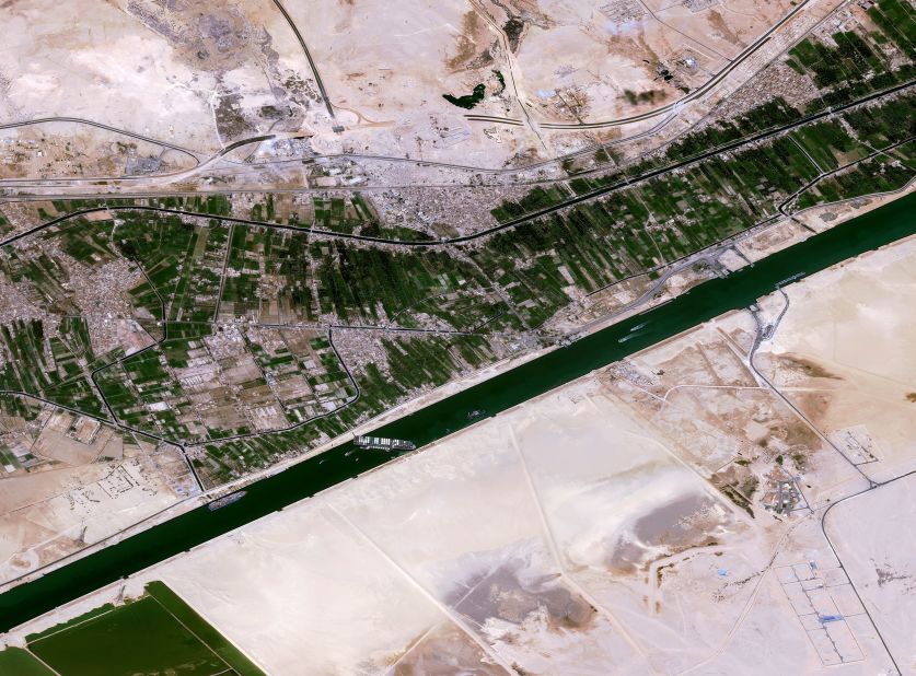 This satellite image shows the blocked canal on Thursday.