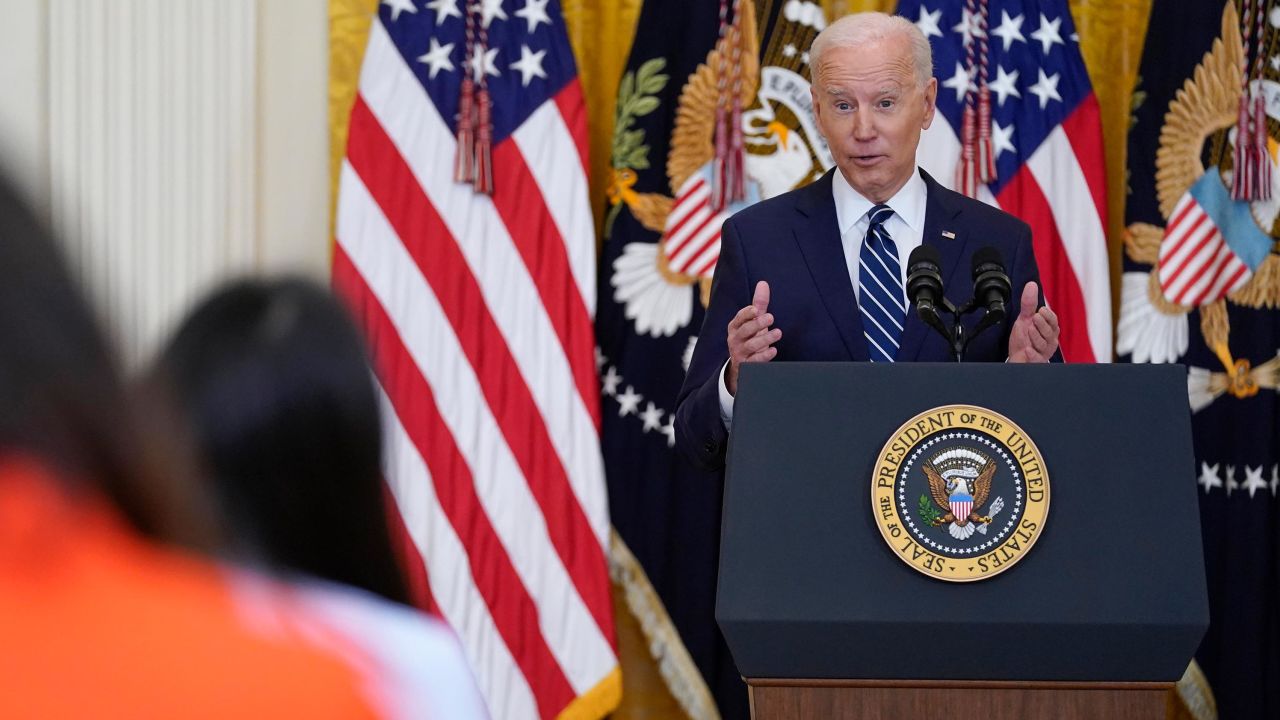 President Joe Biden speaks during a news conference in the East Room of the White House, Thursday, March 25, 2021, in Washington.