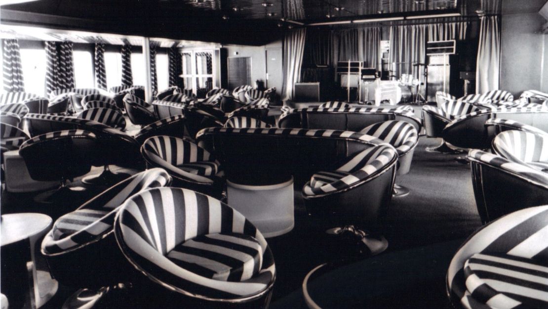 The jazzy interior of the Cunard Countess.