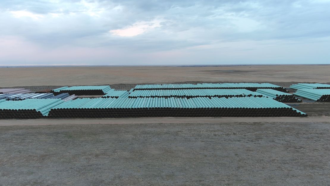 Thousands of pipes lie in a yard just north of Philip, South Dakota.