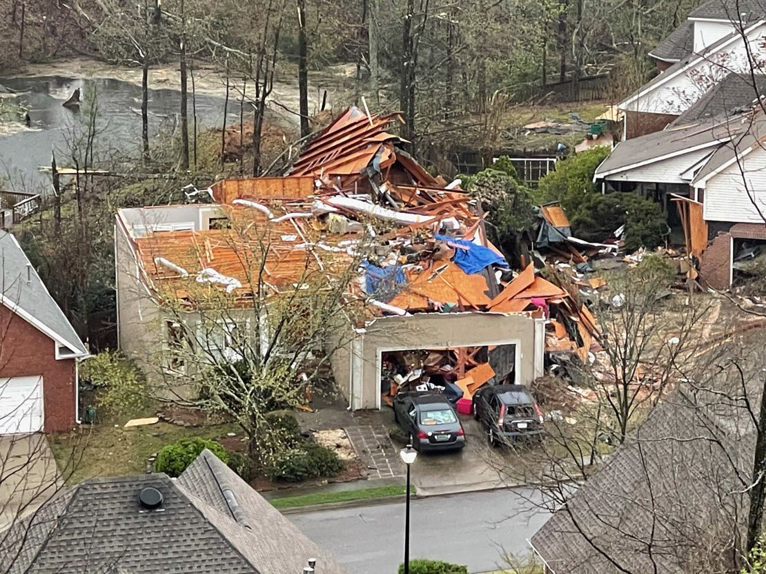 Tornado damage in the Eagle Point community near Birmingham, Alabama, on March 25, 2021.