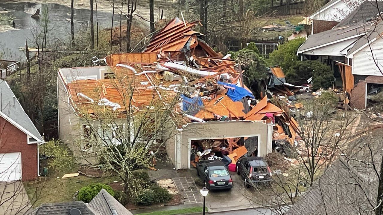Tornado damage in the Eagle Point community near Birmingham, Alabama, on March 25, 2021.