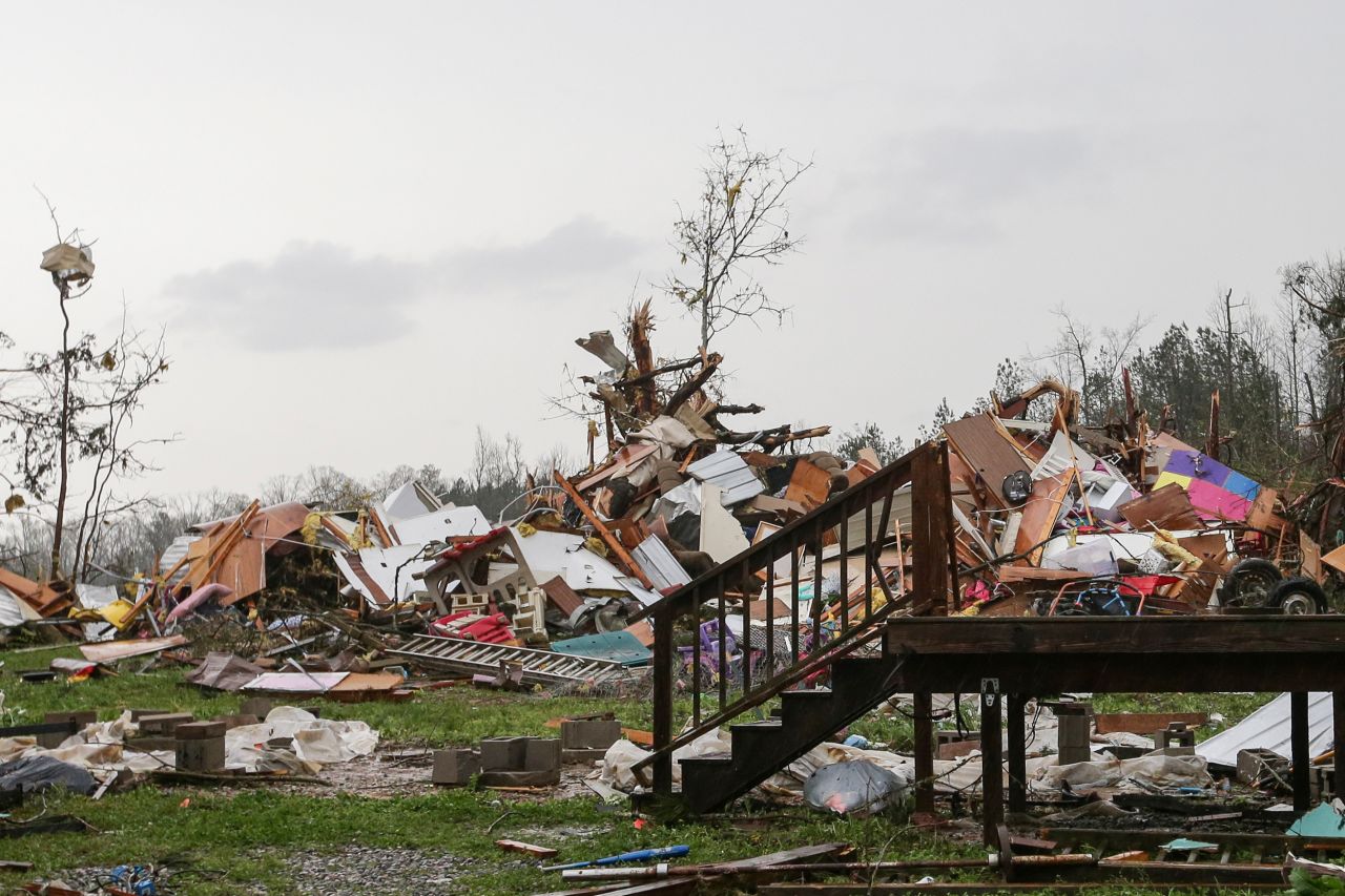 Piles of debris remain after a tornado touched down in Ohatchee on Thursday.