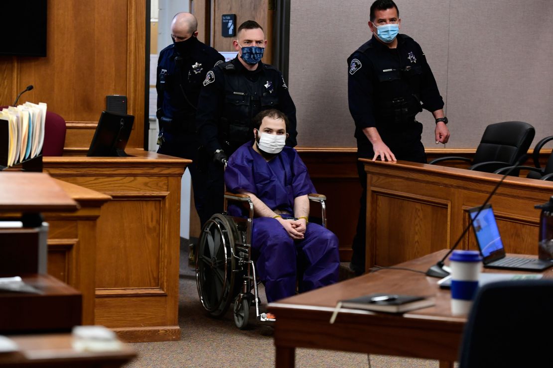 Ahmad Al Aliwi Alissa, 21, appears in court in Boulder, Colo. on Thursday, March 25, 2021.