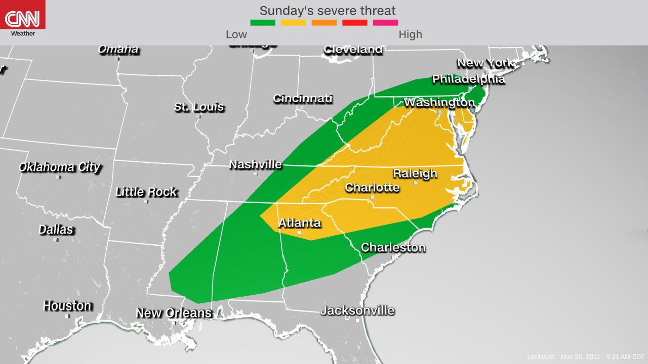 Storm Prediction Center's severe weather outlook Sunday into Sunday night