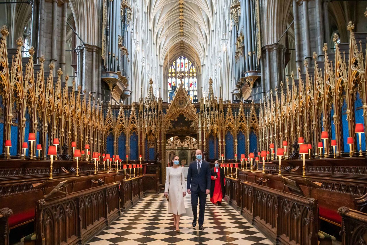 Will and Kate are pictured during a visit to Westminster Abbey, where a Covid-19 vaccination center has been set up, on March 23, in London.