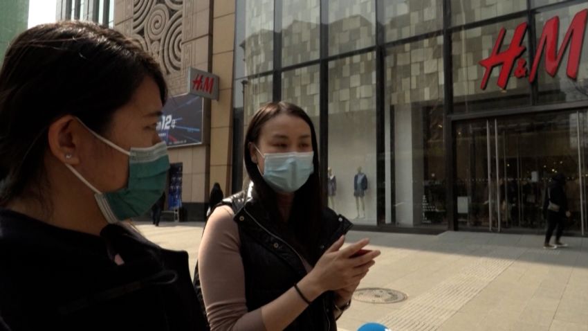 A Chinese shopper in Beijing reacts to China's boycott of popular Western brands like H&M and Nike because of the stand they've taken against the alleged use of forced labor to produce cotton in Xinjiang.