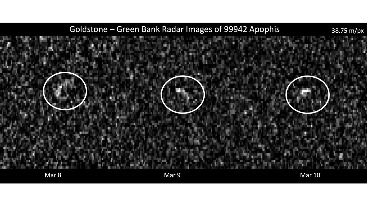 These images show radar observations of the asteroid  Apophis on March 8, 9 and 10, 2021, as it made its last close approach of Earth until 2029.