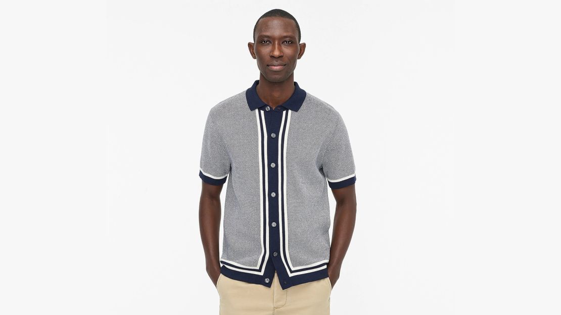 J.Crew Cotton Bird's-Eye Short-Sleeve Polo Sweater