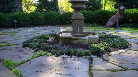 When she was second lady, Jill Biden helped create the Family Heritage Garden of the Vice President, where all occupants and their family members -- including pets -- are memorialized on the stone pavers around a fountain as seen here 2016.