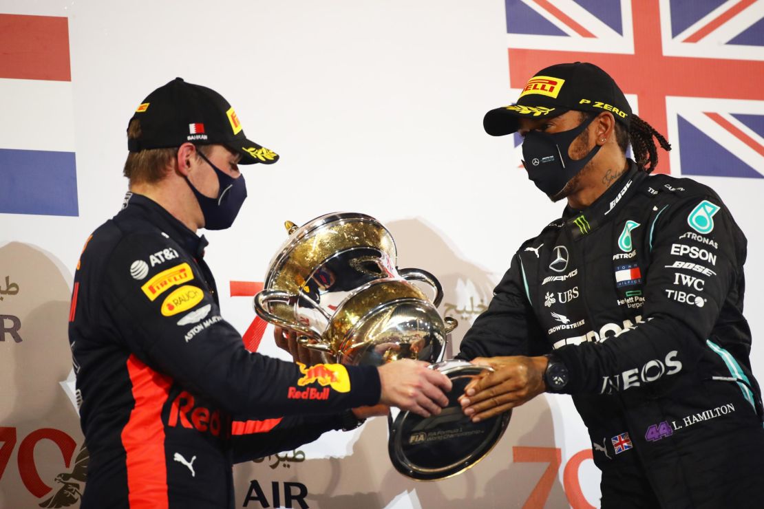 Max Verstappen (L) is currently leading the standings ahead of Hamilton (R).