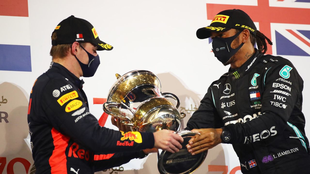 Max Verstappen (L) is currently leading the standings ahead of Hamilton (R).