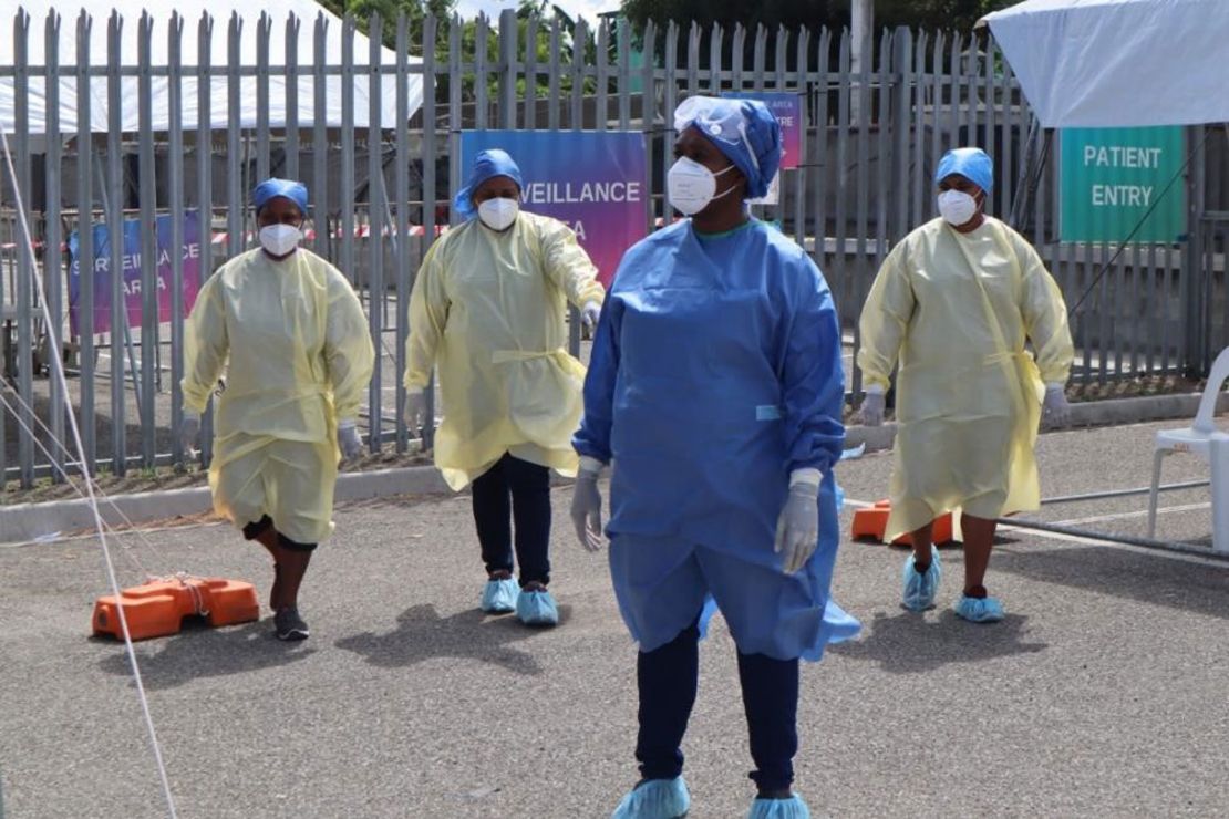 Frontline workers at the Rita Flynn Isolation facility in Port Moresby, Papua New Guinea.