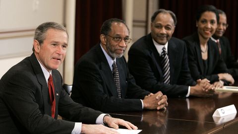 President George W. Bush speaks during a meeting with  African American leaders and pastors in 2005 at the Eisenhower Executive Office Building in Washington.