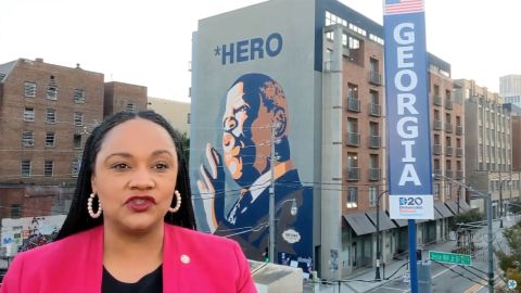 Williams is seen in a screen grab from the 2020 Democratic National Convention video stream. She won the congressional seat of the late Rep. John Lewis last fall.
