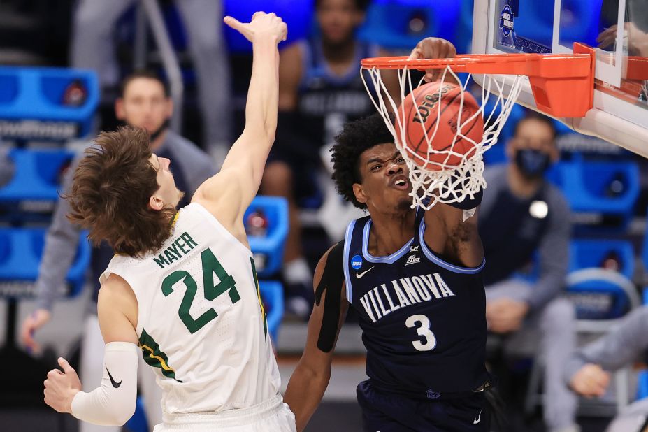 Villanova's Brandon Slater dunks the ball during a Sweet Sixteen matchup with Baylor on March 27. Baylor advanced with a 62-51 victory.
