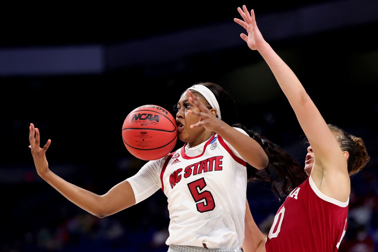 NC State's Jada Boyd tries to control the ball during the second half against Indiana.