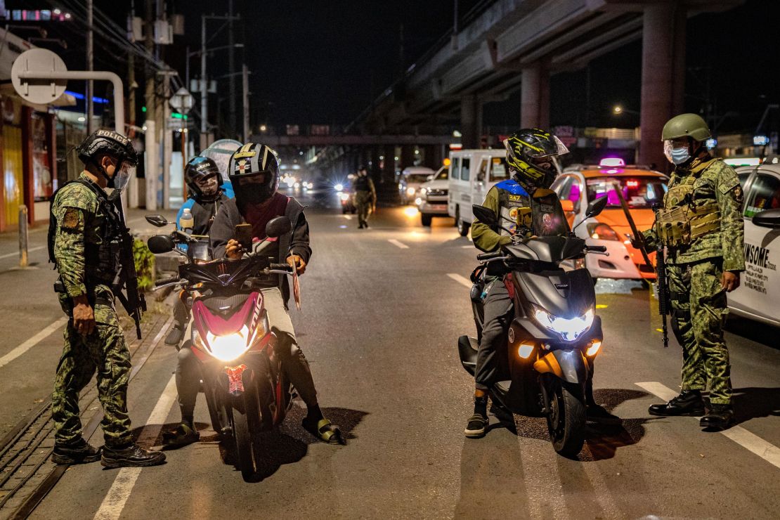 The Philippine National Police has deployed thousands of officers to help enforce the lockdown rules that have been imposed on Manila and surrounding provinces. 