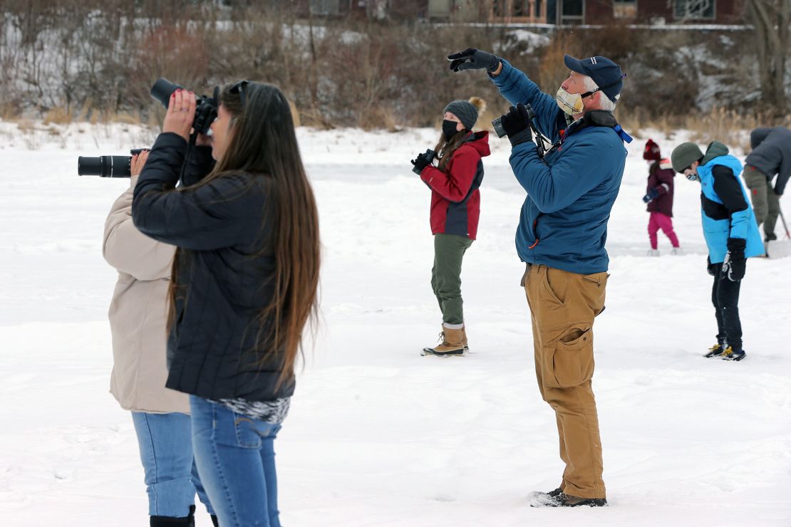 Birdwatchers pictured here on the frozen Capisic Pond.