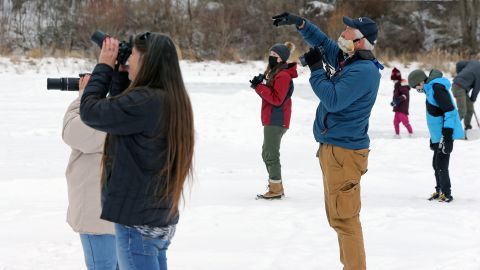 Birdwatchers pictured here on the frozen Capisic Pond.