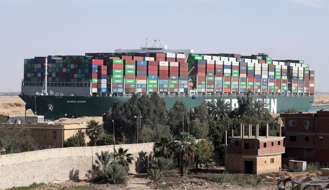 The container ship Ever Given moves in the Suez Canal, on March 29. 