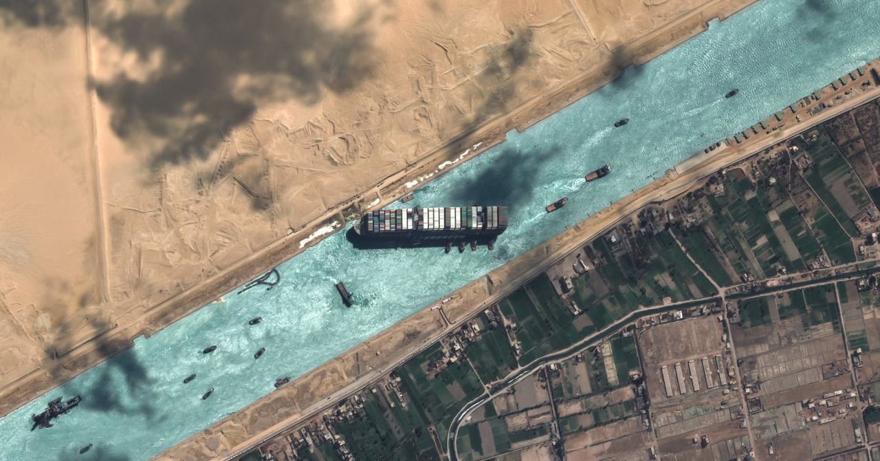 This satellite image was taken on Monday after the ship was dislodged.