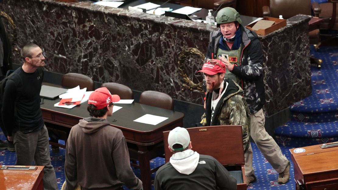 Retired Air Force Reserve officer, Larry Rendell Brock, seen on the Senate floor on January 6.