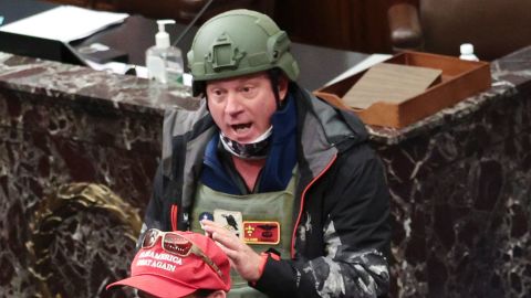 Retired Air Force Reserve officer, Larry Rendell Brock, seen on the Senate floor on January 6.
