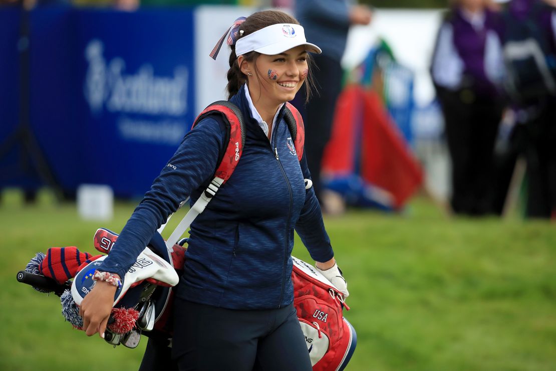 Pano walks off the 1st tee during the Junior Solheim Cup.