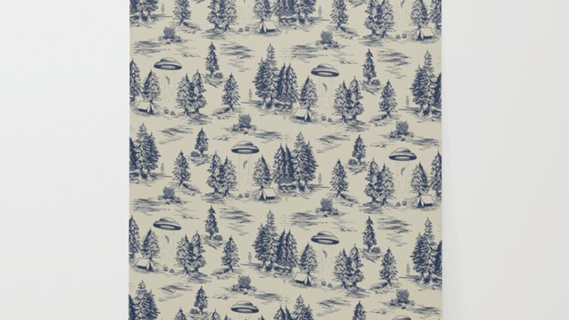 Beth Norton Alien Abduction Toile De Jouy Pattern in Blue Wallpaper